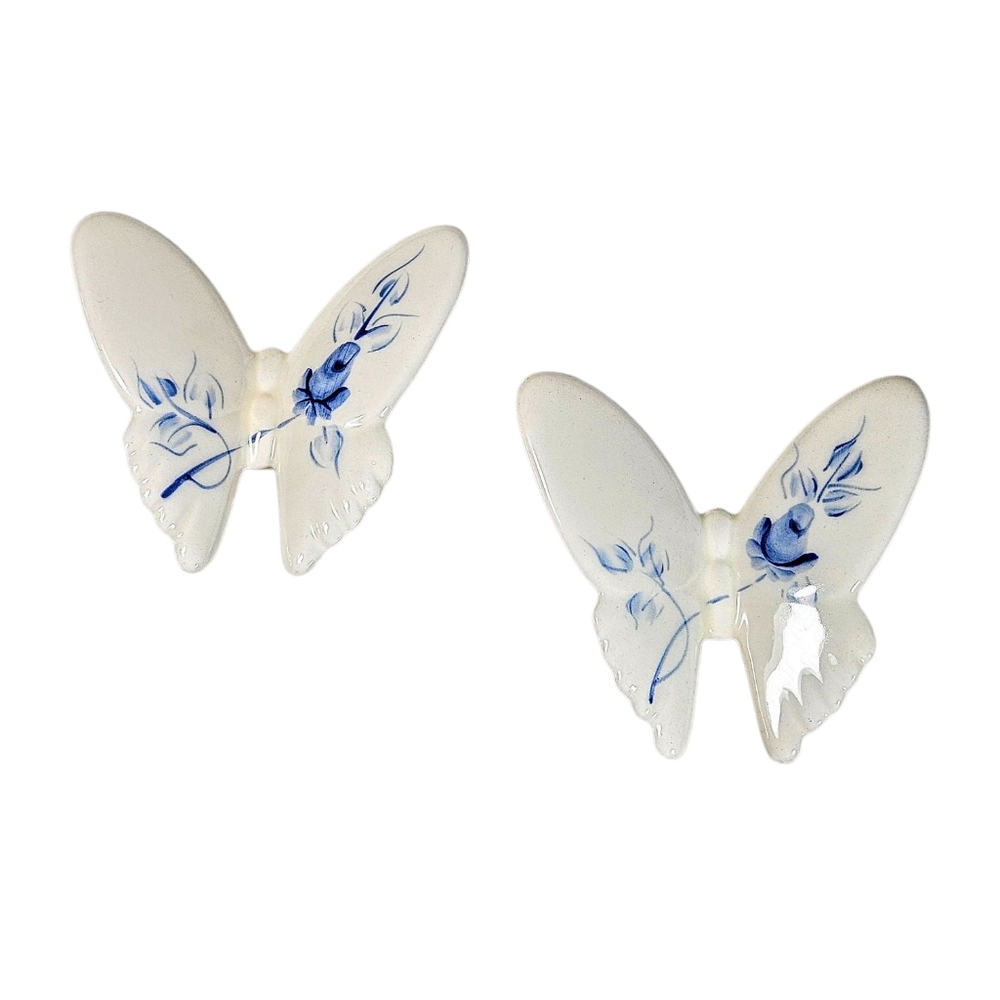 Vintage Homco Lasting Products Pair HP Blue & White Butterflies Wall Decor Set